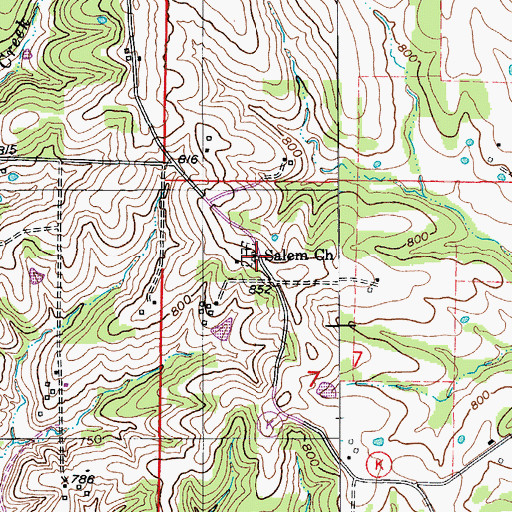 Topographic Map of Salem Church, MO