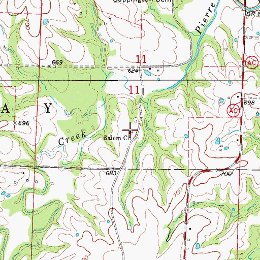 Topographic Map of Salem Church, MO