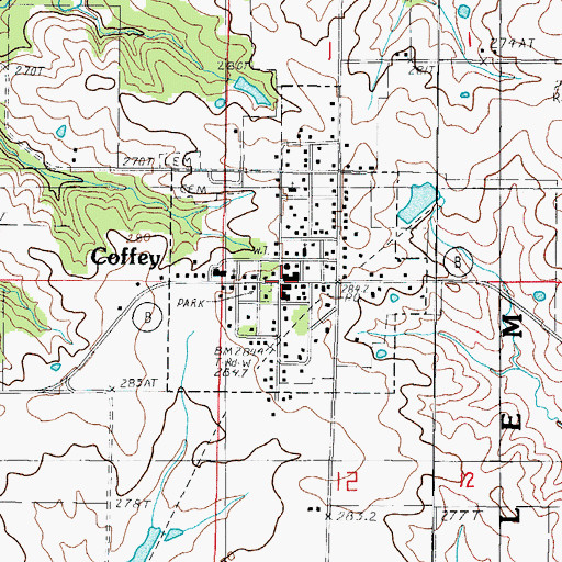 Topographic Map of Salem Coffey P O and Station, MO