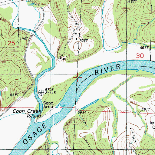 Topographic Map of Saline Creek, MO