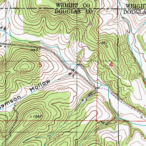 Topographic Map of Samson Hollow, MO