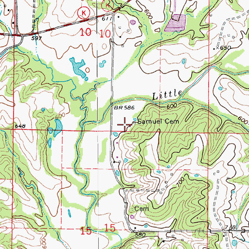 Topographic Map of Samuel Cemetery, MO
