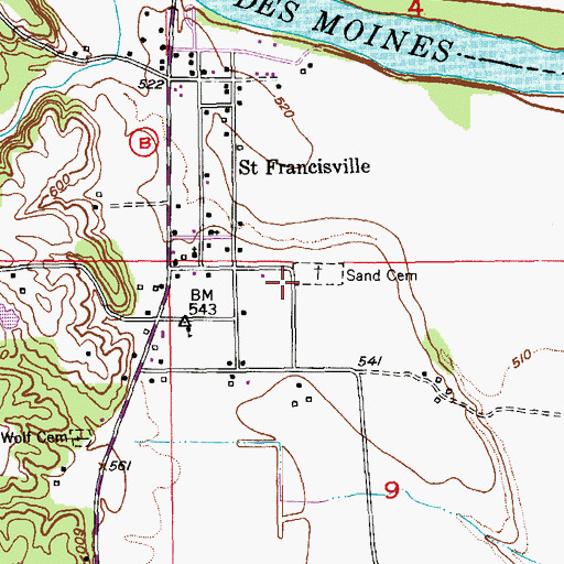 Topographic Map of Sand Cemetery, MO