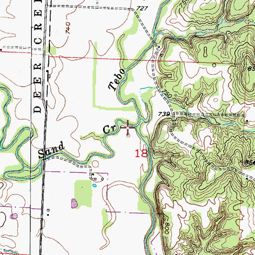 Topographic Map of Sand Creek, MO