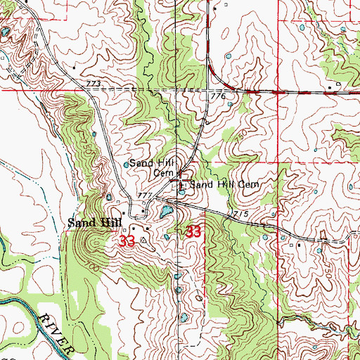 Topographic Map of Sand Hill Cemetery, MO