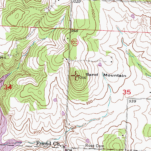 Topographic Map of Sand Mountain, MO