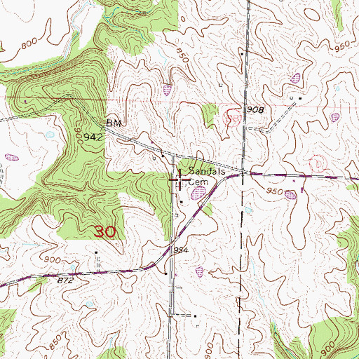 Topographic Map of Sandals Cemetery, MO