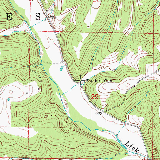 Topographic Map of Sanders Cemetery, MO