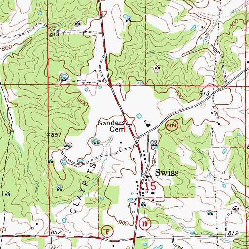Topographic Map of Sanders Cemetery, MO