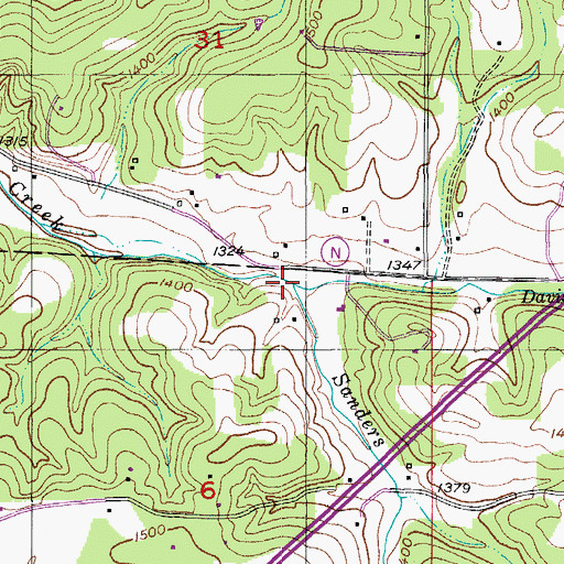 Topographic Map of Sanders Creek, MO
