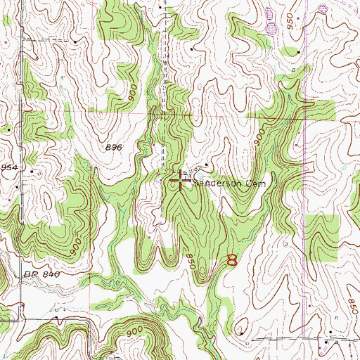 Topographic Map of Sanderson Cemetery, MO