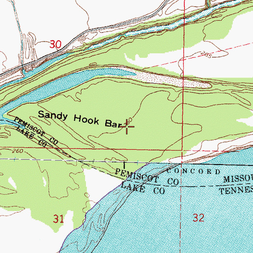Topographic Map of Sandy Hook Bar, MO