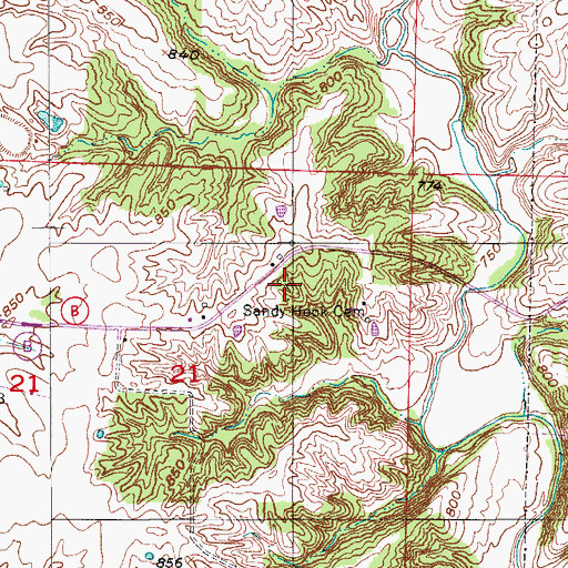 Topographic Map of Sandy Hook Cemetery, MO