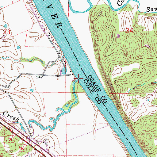 Topographic Map of Sanford Creek, MO
