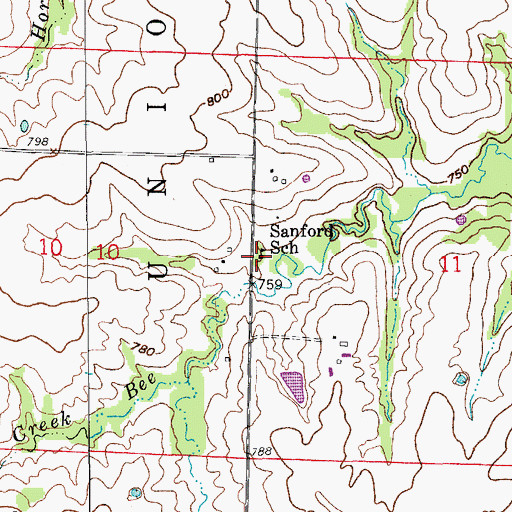 Topographic Map of Sanford School (historical), MO