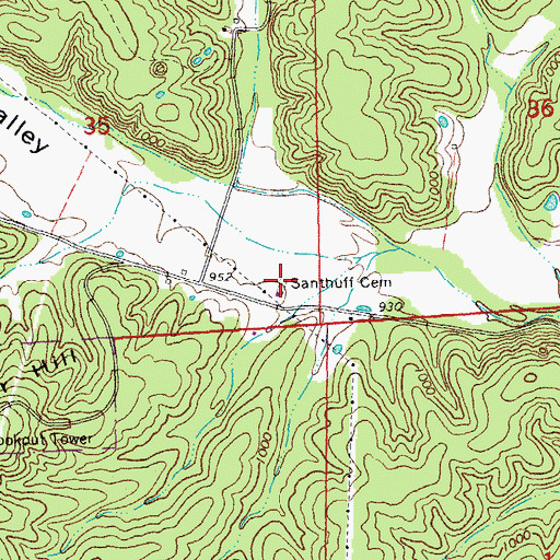 Topographic Map of Santhuff Cemetery, MO