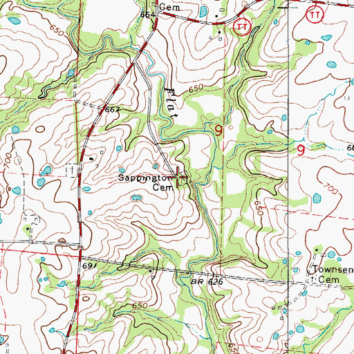 Topographic Map of Sappington Cemetery, MO