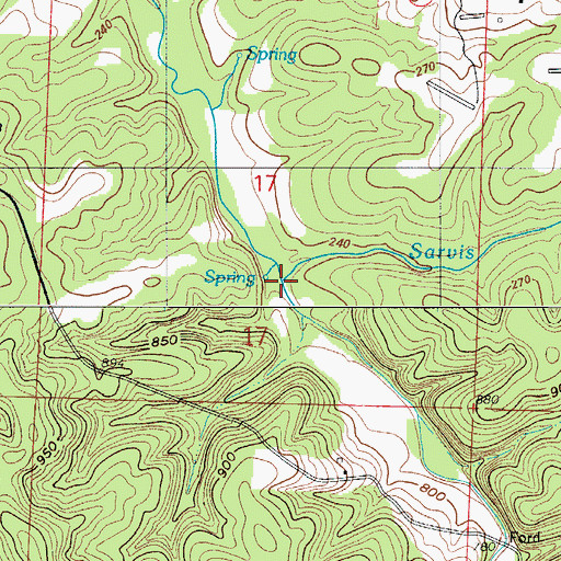 Topographic Map of Sarvis Branch, MO