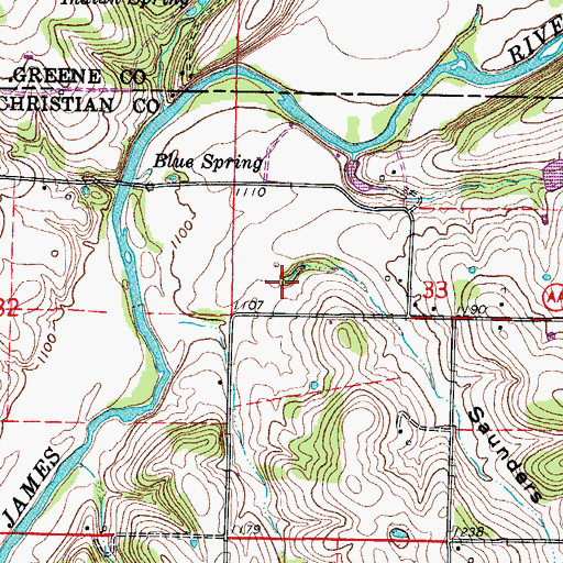 Topographic Map of Saunders Valley, MO