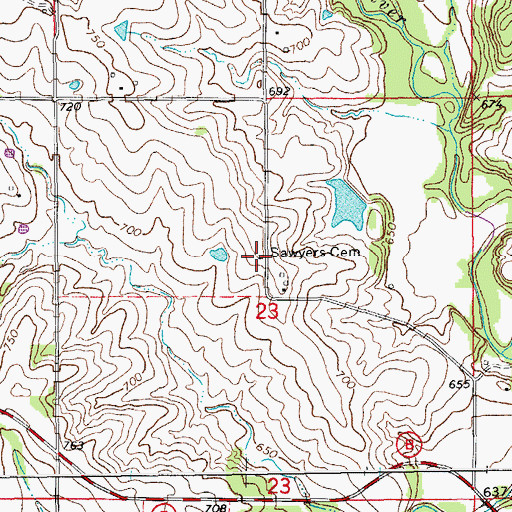 Topographic Map of Sawyers Cemetery, MO