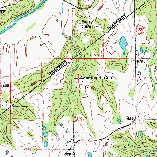 Topographic Map of Scantland Cemetery, MO
