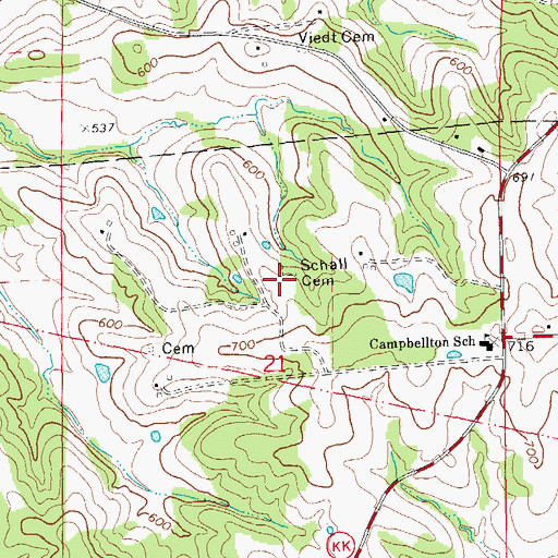 Topographic Map of Schall Cemetery, MO