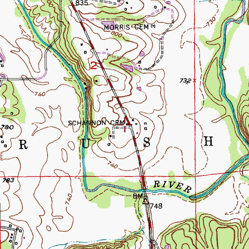 Topographic Map of Schannon Cemetery, MO