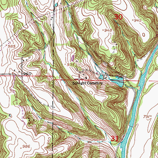 Topographic Map of Schlight Cemetery, MO