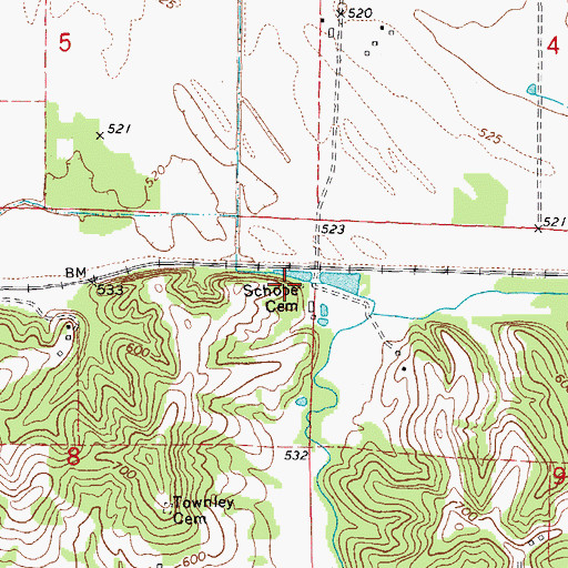 Topographic Map of Schobe Cemetery, MO
