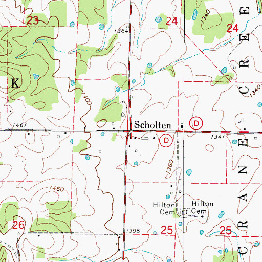 Topographic Map of Scholten, MO