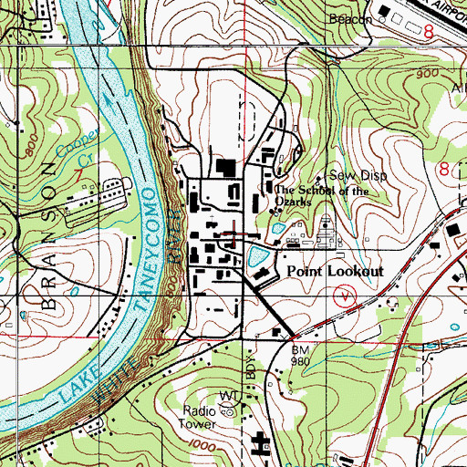 Topographic Map of College of the Ozarks, MO