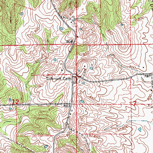 Topographic Map of Schrock Cemetery, MO
