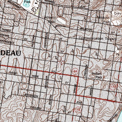 Topographic Map of Schultz School, MO