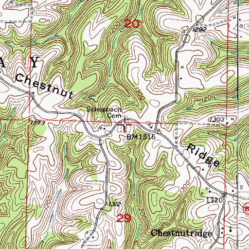 Topographic Map of Schupbach Cemetery, MO