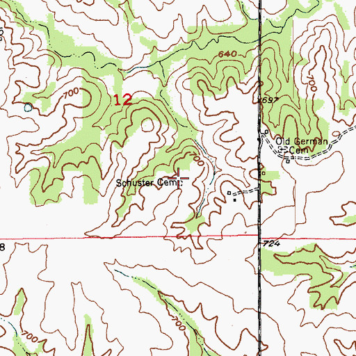 Topographic Map of Schuster Cemetery, MO