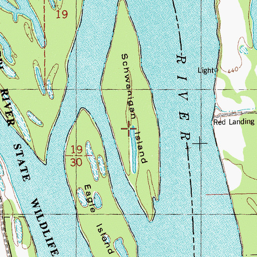 Topographic Map of Schwanigan Island, MO