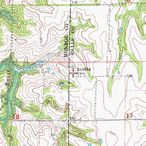 Topographic Map of Scobee Cemetery, MO