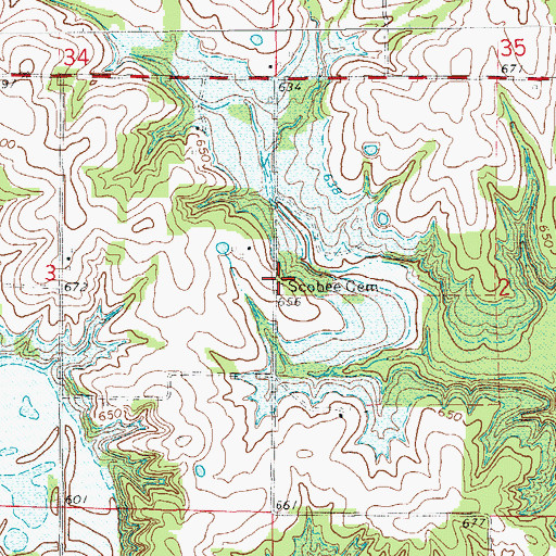 Topographic Map of Scobee Cemetery, MO