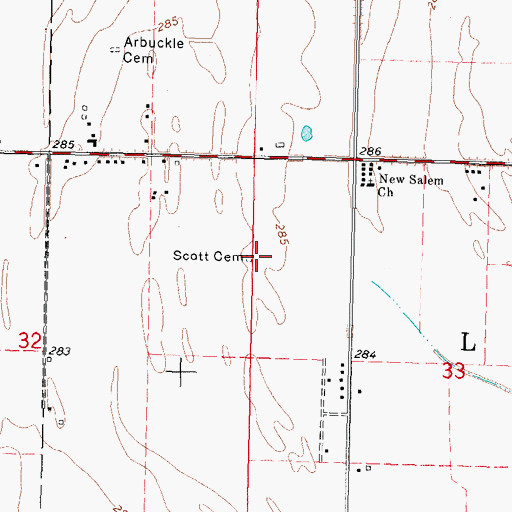 Topographic Map of Scott Cemetery, MO