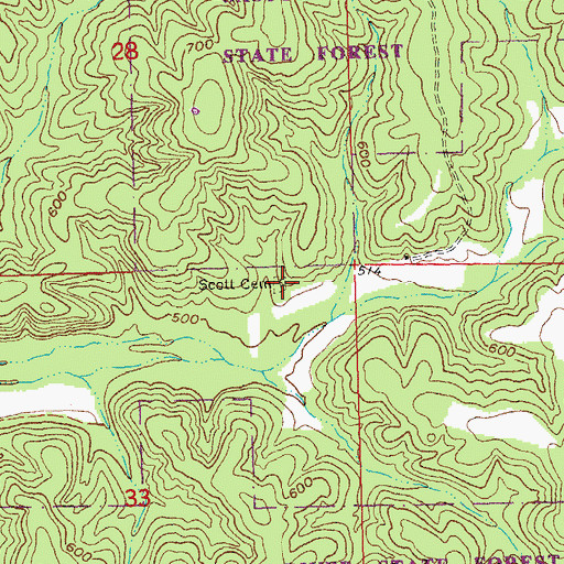 Topographic Map of Scott Cemetery, MO