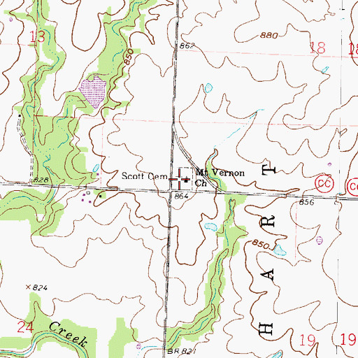 Topographic Map of Scott Cemetery, MO