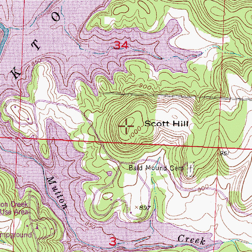 Topographic Map of Scott Hill, MO
