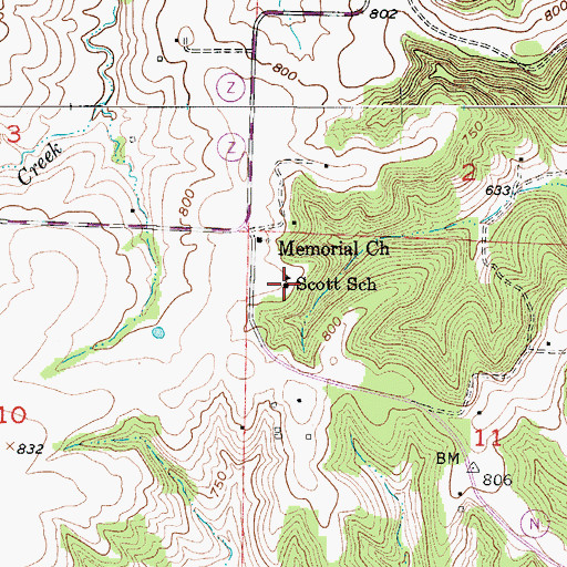 Topographic Map of Scott School, MO