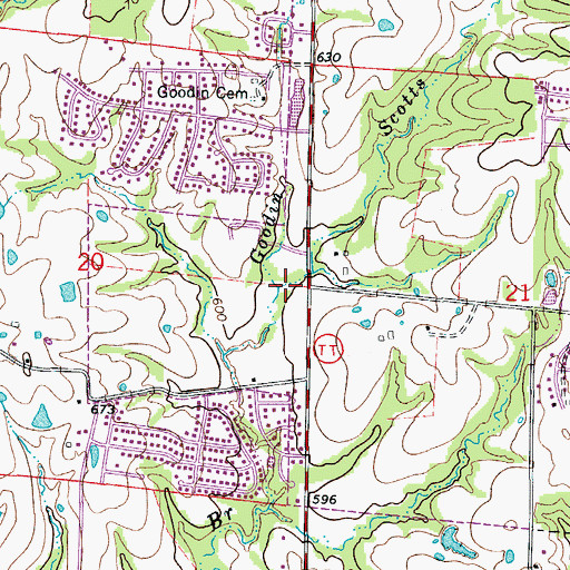 Topographic Map of Scotts Branch, MO