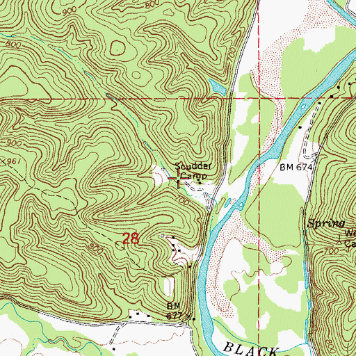 Topographic Map of Scudder Camp, MO
