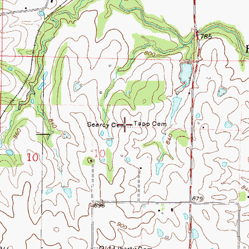 Topographic Map of Searcy Cemetery, MO