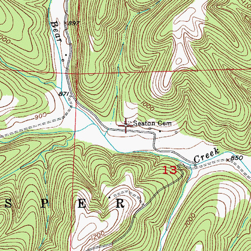 Topographic Map of Seaton Cemetery, MO