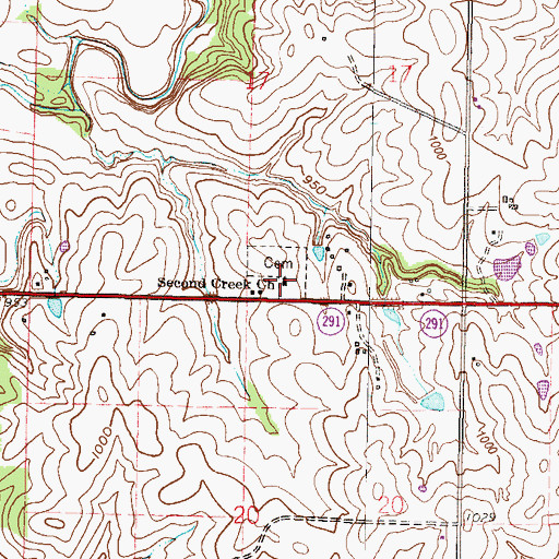 Topographic Map of Second Creek Church, MO