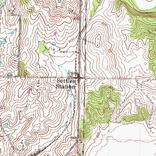 Topographic Map of Settles Station, MO