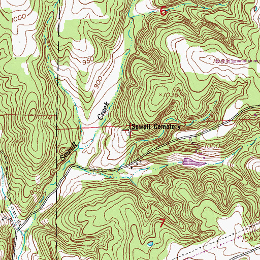 Topographic Map of Sewell Cemetery, MO